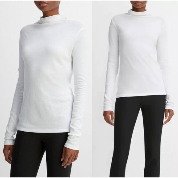 NWT VINCE Essential Long Sleeve Turtleneck Pima Cotton in Optic White Size S - Picture 1 of 9